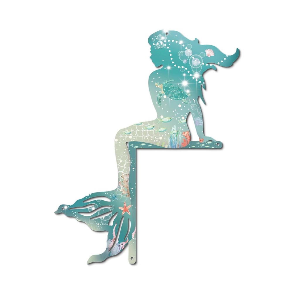 Metal Door Frame Decor, Ocean Blue Mermaid Door Topper Beach Wall Art for Win...