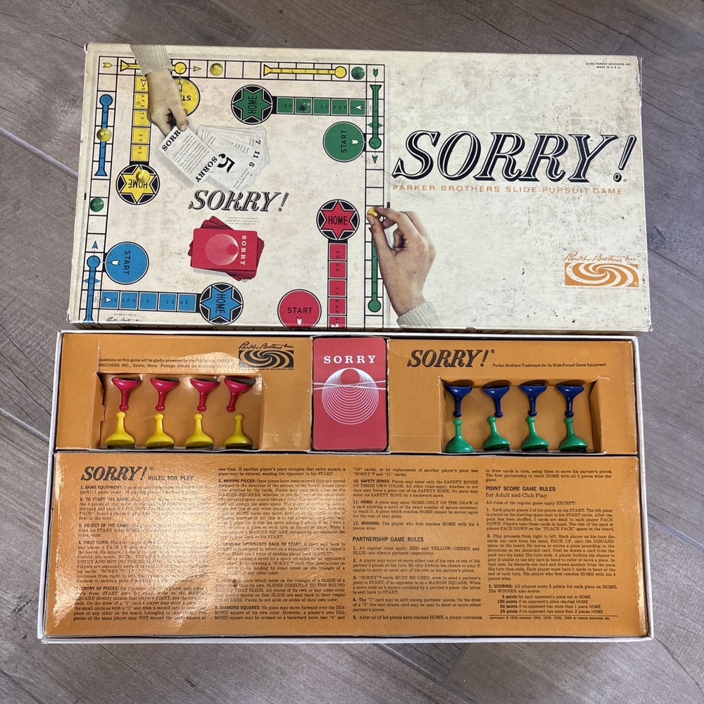 Vintage 1964 SORRY! Board Game Parker Brothers COMPLETE