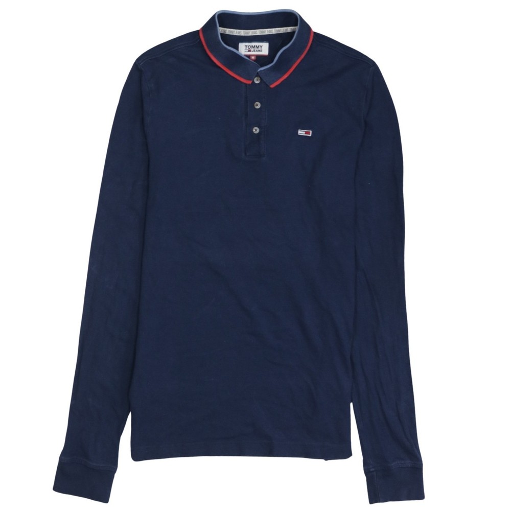 Tommy Hilfiger Womens Polo Shirt Navy Blue Long Sleeve Embroidered Flag Logo M