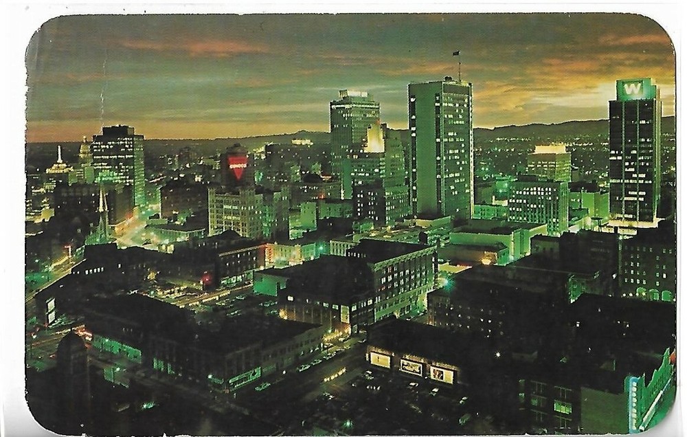VTG Postcard - Panorama of Downtown Denver, Co at Night Skyscrapers