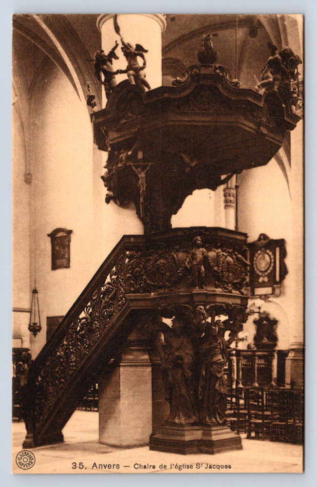 Vintage Postcard Anvers Chaire de l'eglise St Jacques