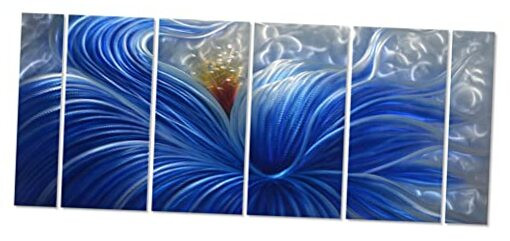 Handmade Metal Wall Art with Blue Flower Design, Abstract Artwork for MS-006-image