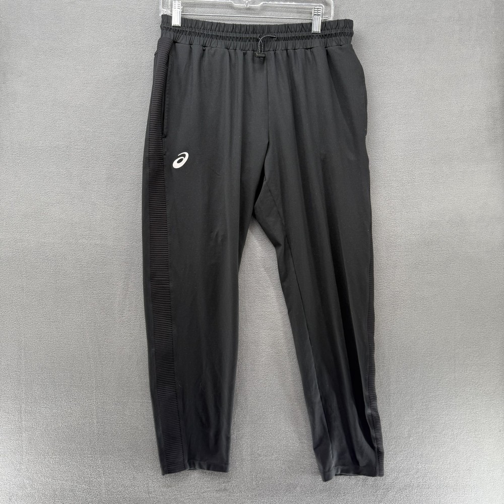 Asics Pants Womens L Black Team Tricot Warm Up Stretch Elastic Waist Drawstring