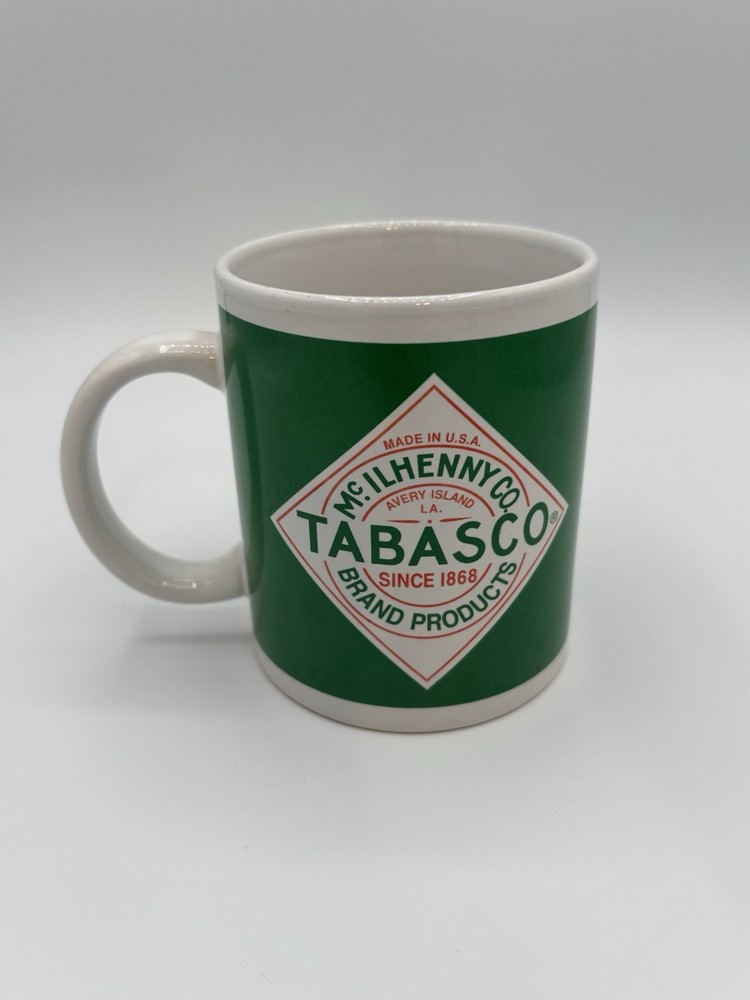 Vintage Tabasco Made In USA Coffee Mug White Green McIlhenny Brand Hot Sauce 8oz