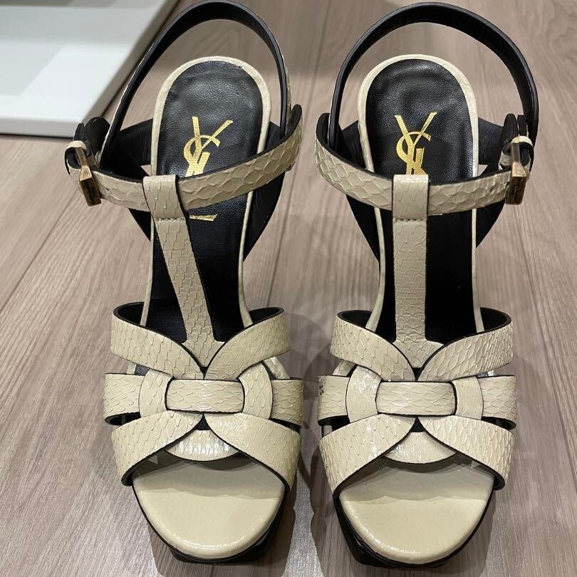 Yves Saint Laurent Cream YSL Pump Sandals Size 34 US4
