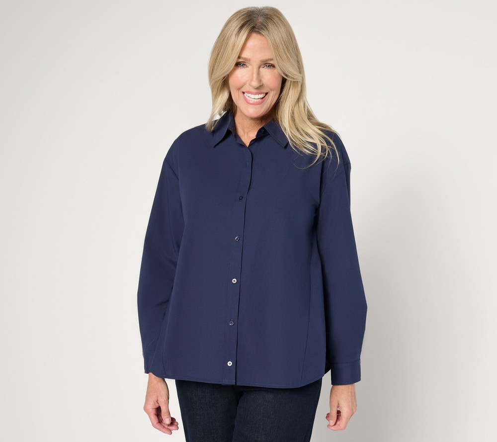 Women Control Women's Top Sz L Woven Button Front Shirt Bows Blue A676417