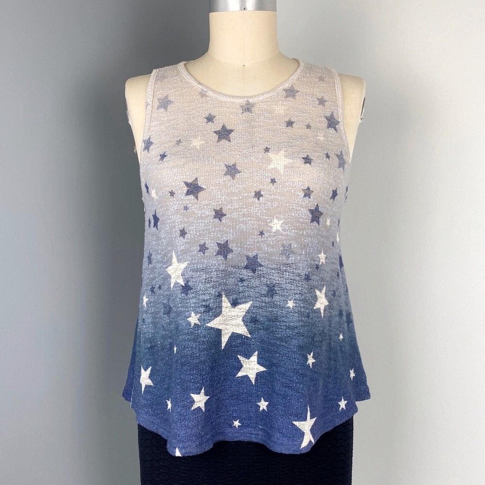 Ginger G Women's Stars Print Tank Top Blue & Cream Size S
