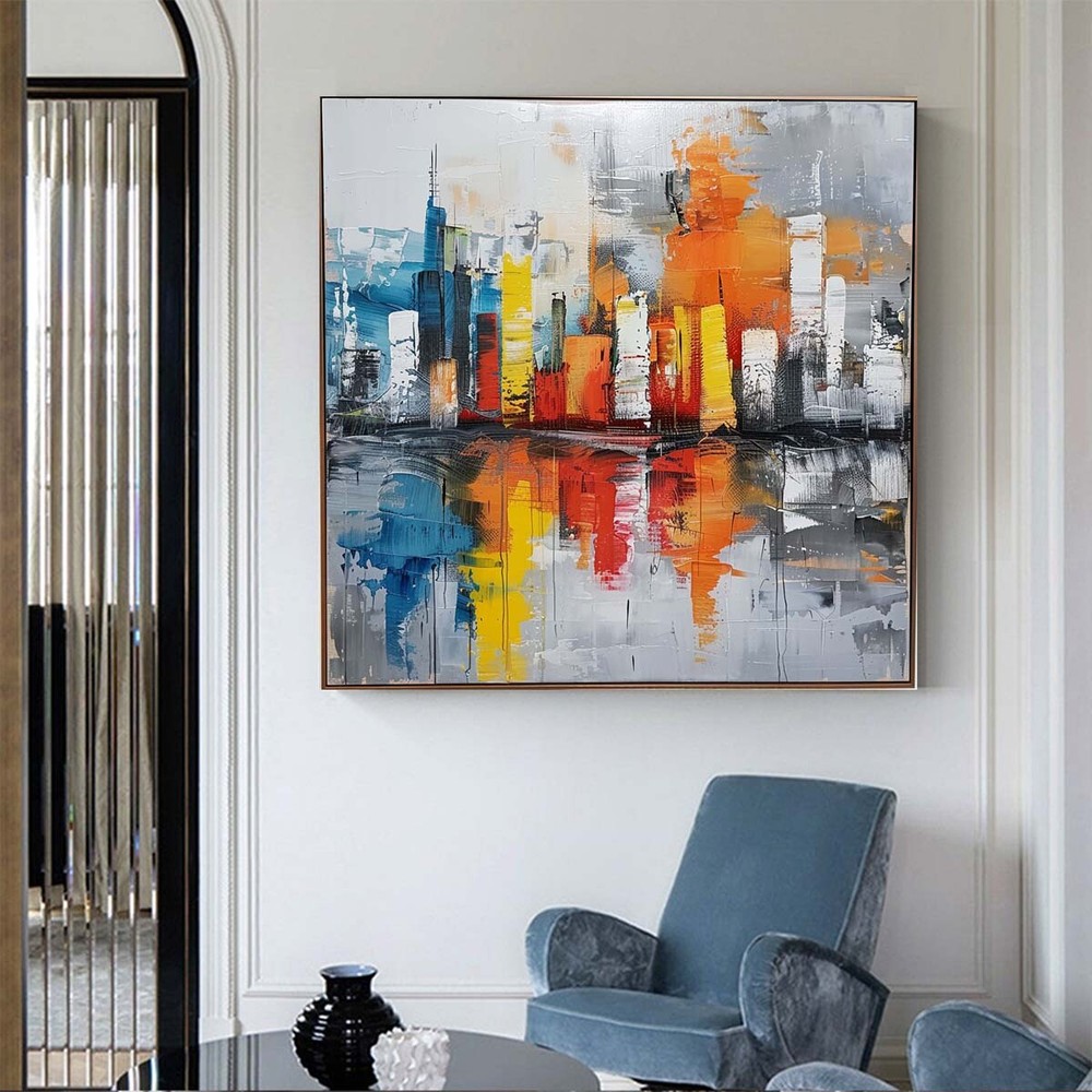 Pintura decorativa moderna pura pintada a mano textura abstracta pintura al óleo de ciudad