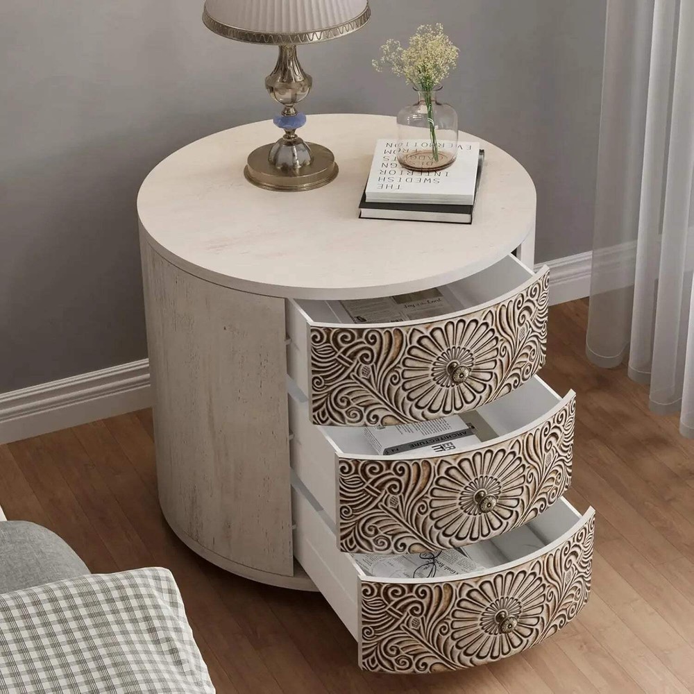 3-Drawer Round Storage Cabinet Nightstand with Soft-Close Drawers  