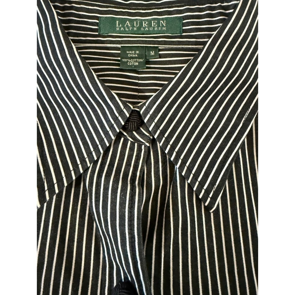 Lauren Ralph Lauren Black White Pinstripe Long Sleeve Button Down Shirt M