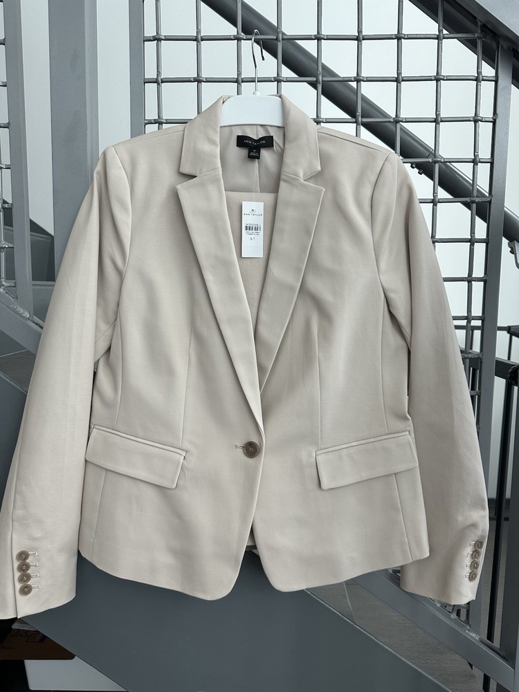 Ann Taylor Beige Blended Fabric Blazer & Pants Set Size 8/10 Business Formal