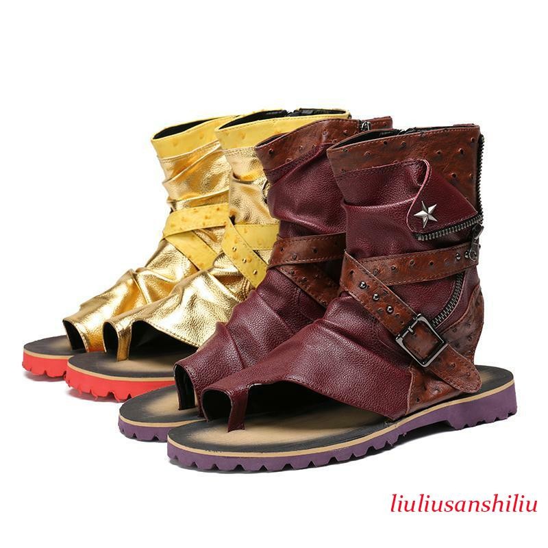 Men's Sandals Ring Toe Boots High Top Buckle Shoes Roman Beach Fashion Oversize