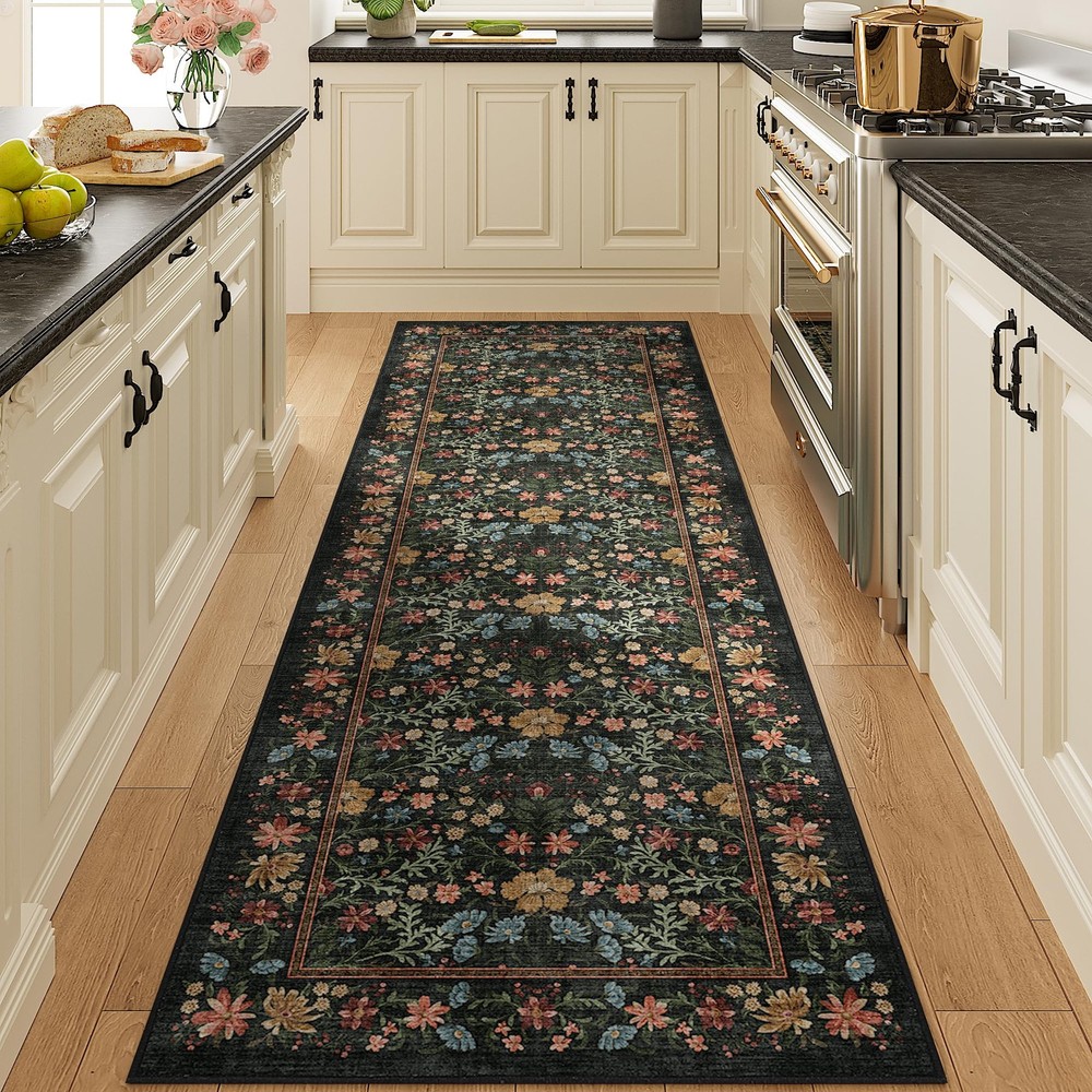 2x6 Runner Rug for Hallway, Washable Vintage Floral Kitchen Rug with Non Slip...