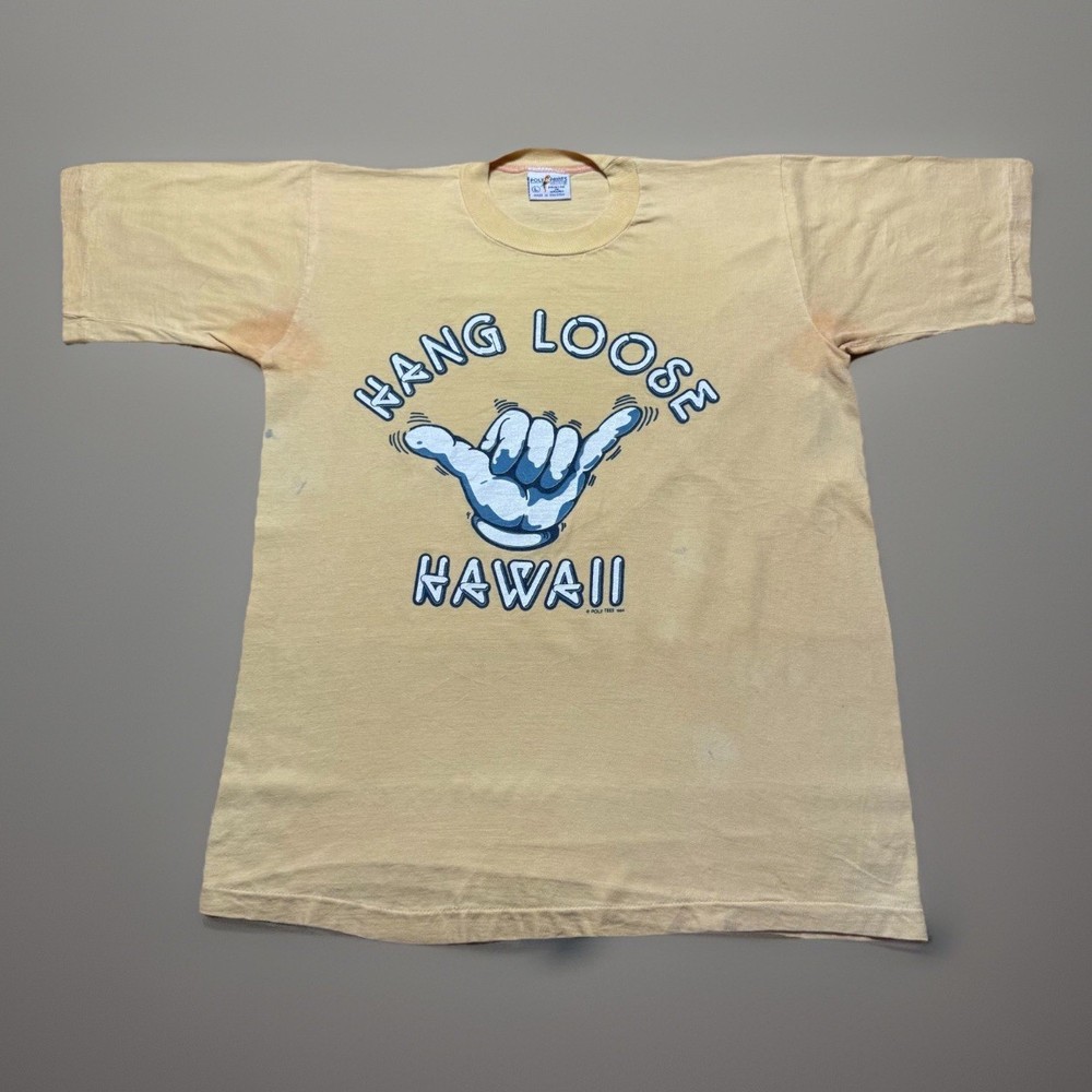 Vintage Thrashed 1984 Hang Loose Hawaii Shaka Surf Single Stitch T-Shirt - Large