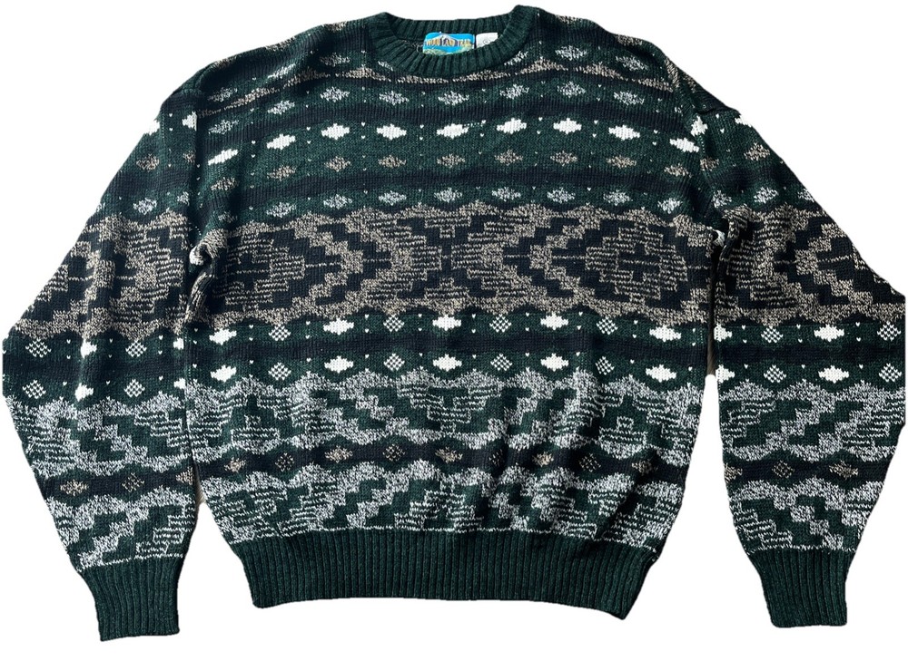 Vintage Knit Grandpa Sweater Men's Size XL Multicolor Textured Pullover 90s Y2K