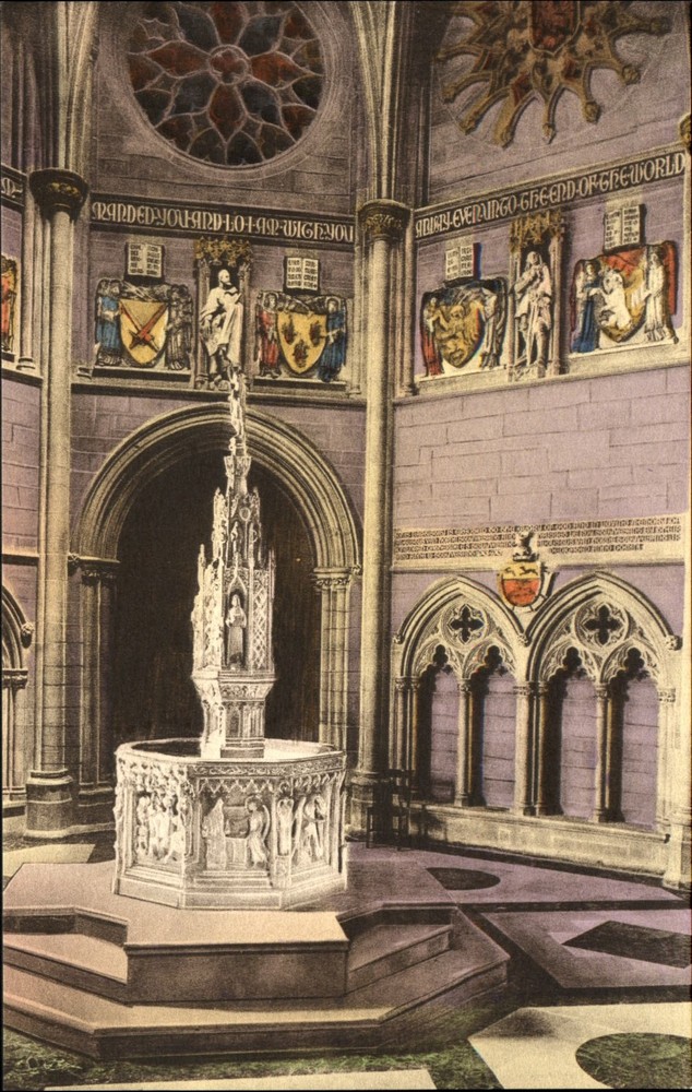 Baptistry in St John the Divine Cathedral New York Albertype hand colored~c1910
