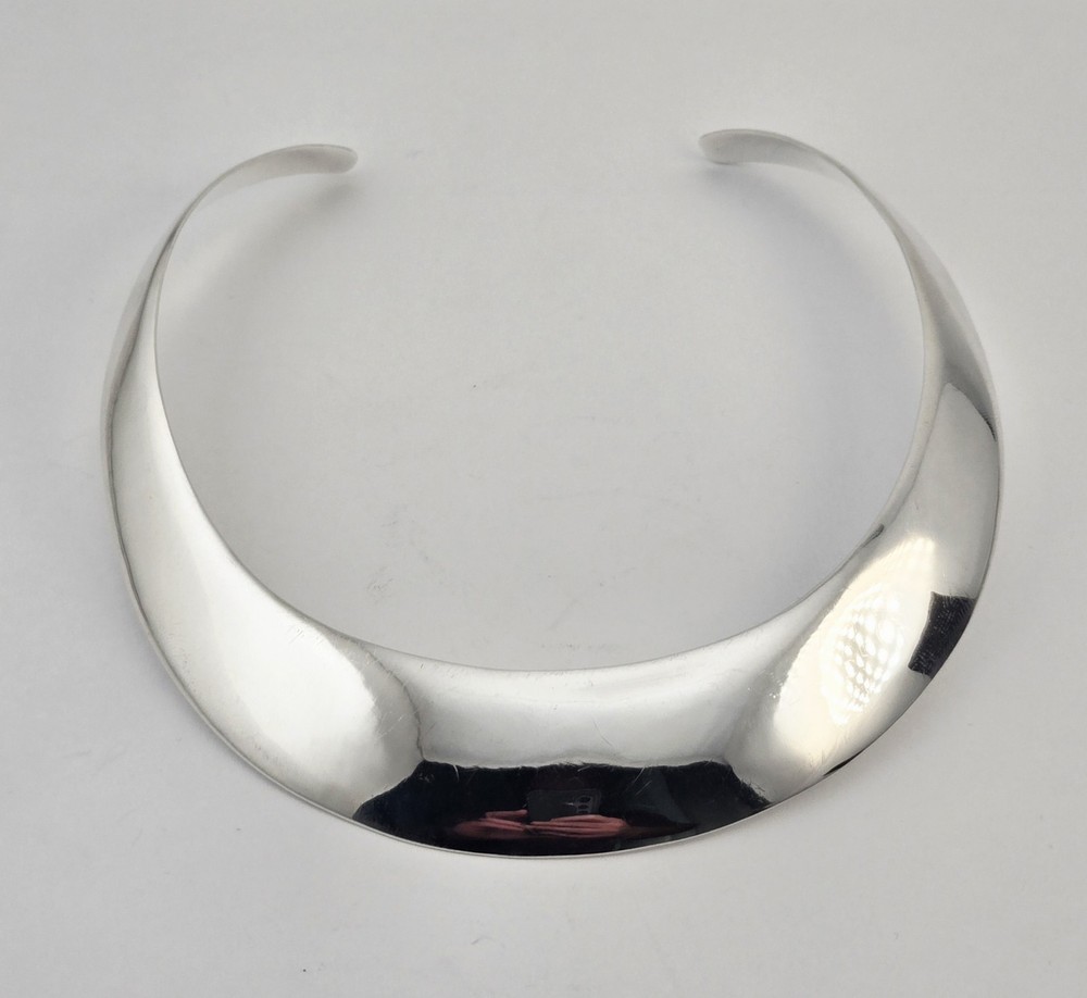 Vintage Taxco Mexico Sterling Silver Modernist Wide Cuff Collar Necklace 17