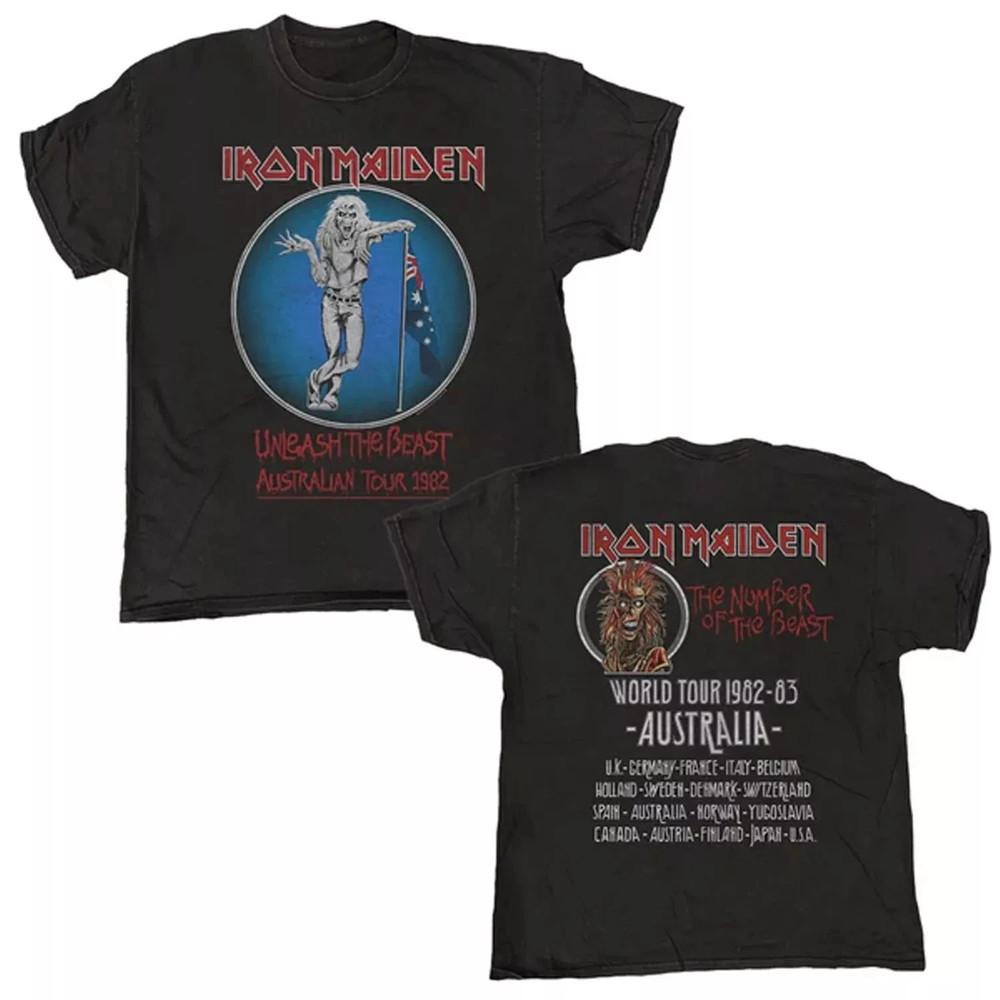 Iron Maiden Unleash The Beast Australian Tour 1982 T-shirt