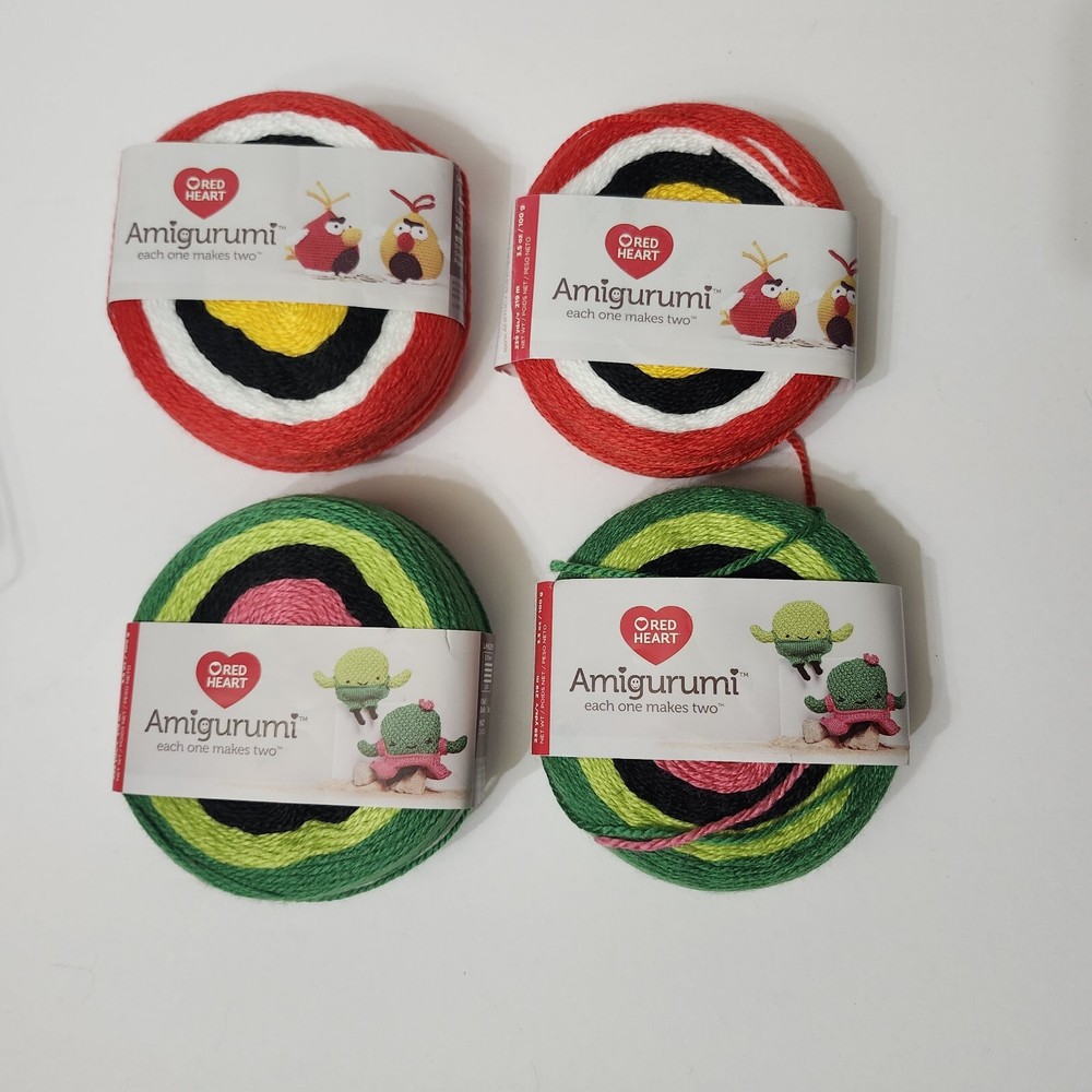 RED HEART Amigurumi Super Fine Yarn Cactus Bird Lot Of 4