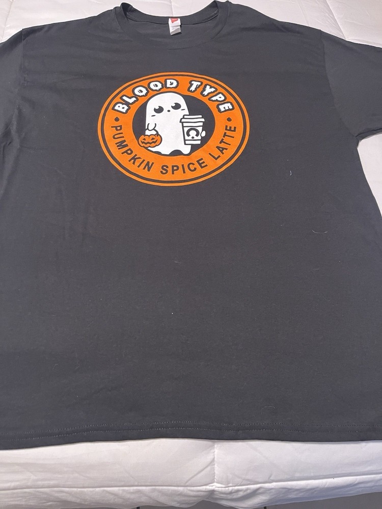 Hanes Black Blood Type Pumpkin Spice Latte Ghost Graphic Crew Tee XL