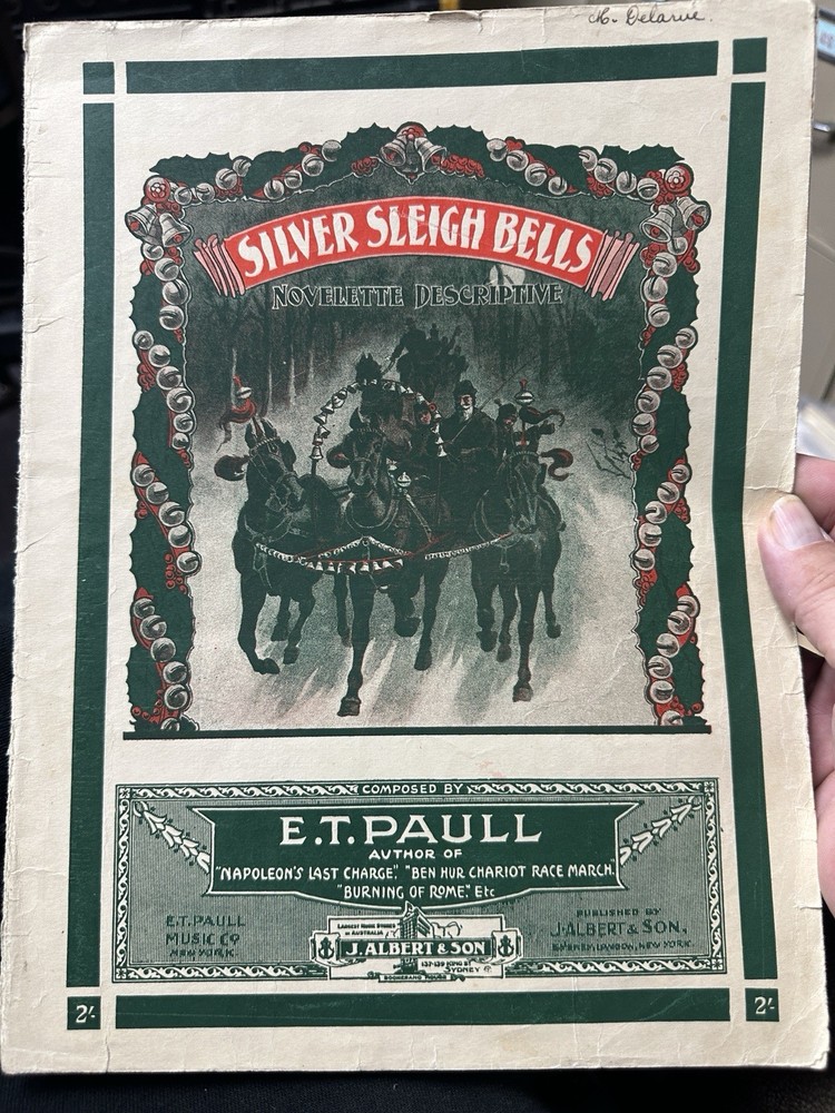 9x12 Australian  E.T.Paull Christmas Sheet Music SILVER SLEIGH BELLS