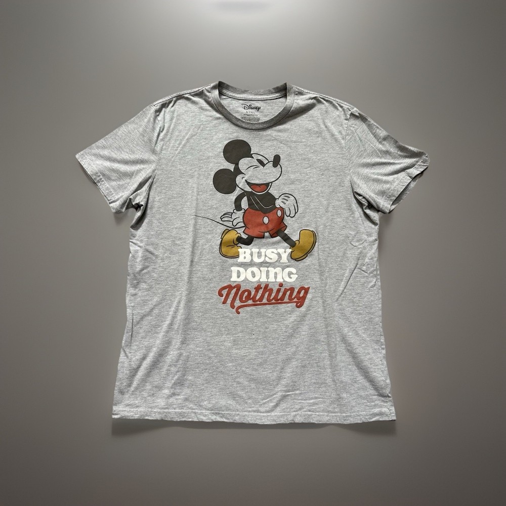 Disney Shirt Men's Large White Mickey Mouse Graphic Tee Crew Neck Short Sleeve