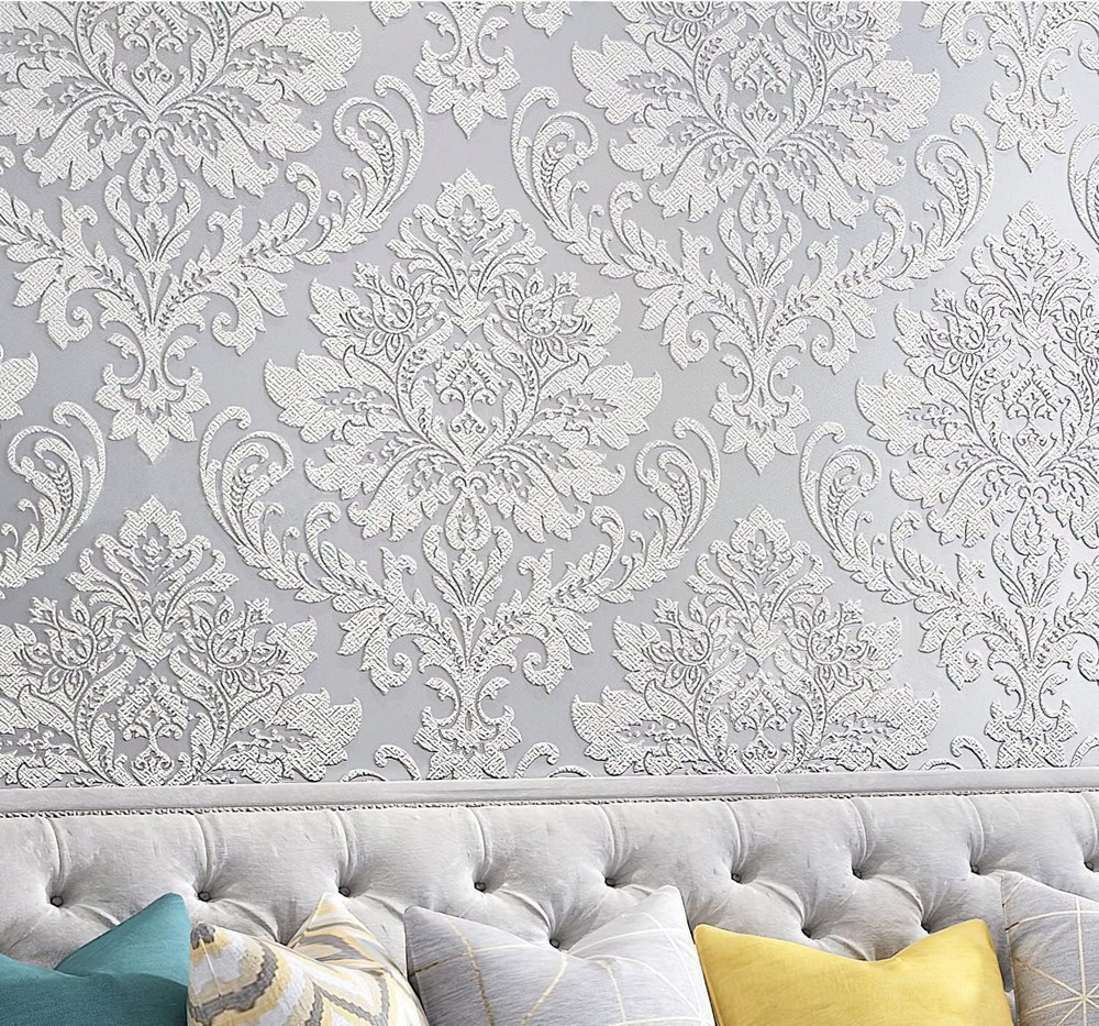 Peel and Stick Wallpaper 3D Silver Grey Floral Modern Damask Removable Wallpaper