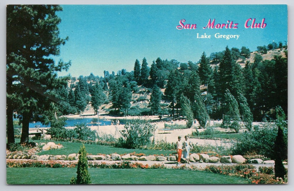 San Moritz Club Lake Gregory CA Vintage Chrome Postcard San Bernardino Mts