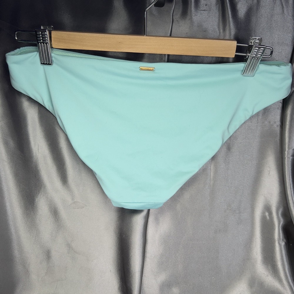 Victoria Secret Bikini Bottom Women Sz Large Sea Foam Mint Teal Gold Logo Swim