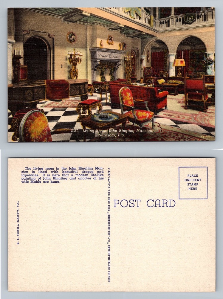 Sarasota, FL-Florida, John Ringling Mansion Living Room Vintage Postcard