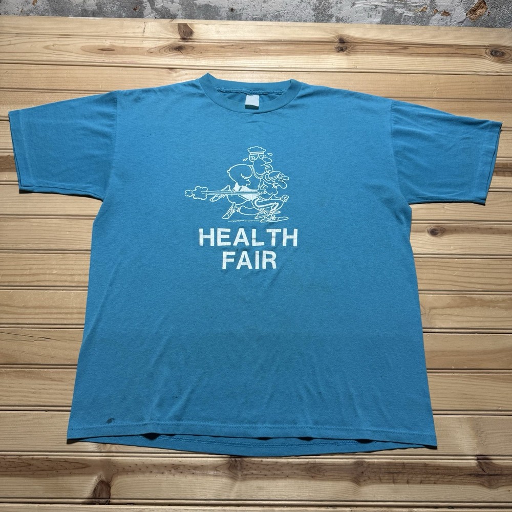 Vintage 80s “ Health Fair ” Funny Cartoon Grandma Race Humor Shirt Size Large