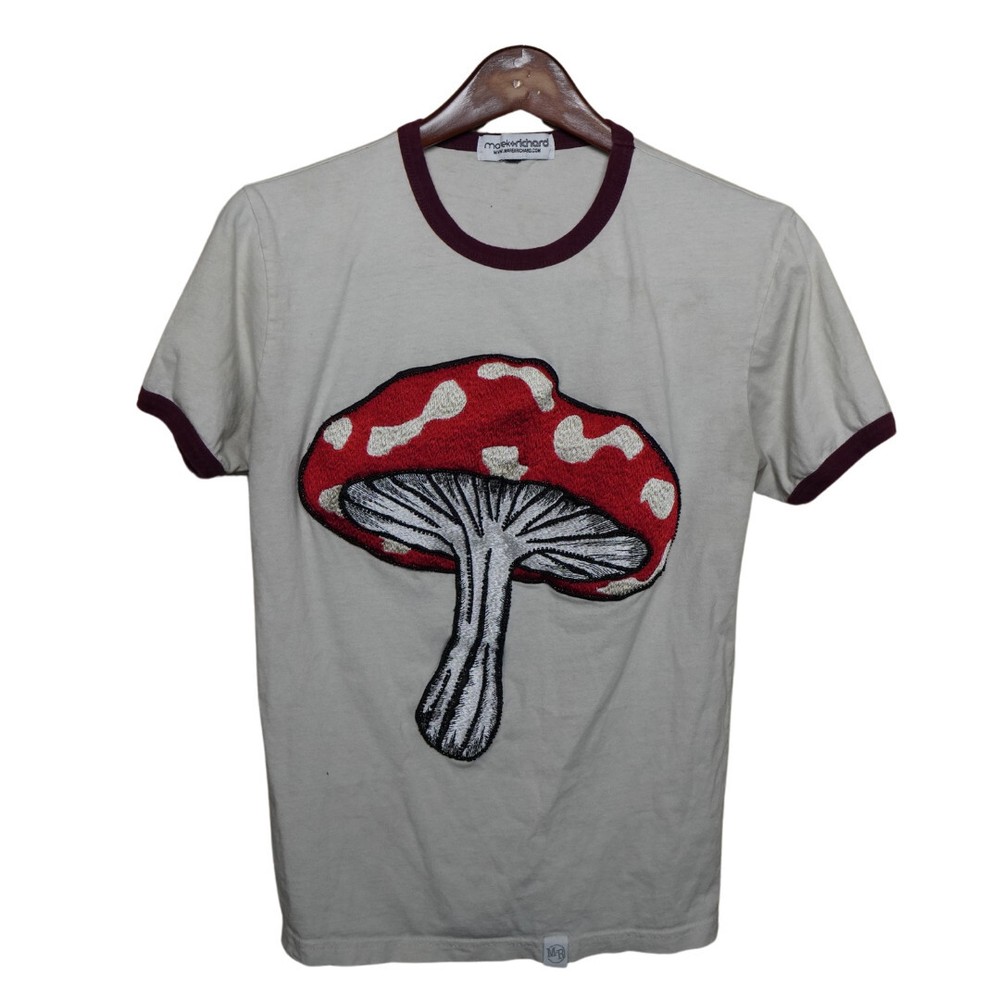 Marek Richard Vintage Mushroom Ringer Tee Beige Y2K 90s Unisex Size S