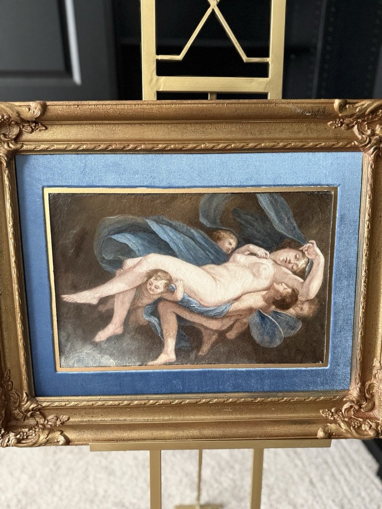 19th C. Psyche & Zephyrus Painting French Romantic Mythology Antique