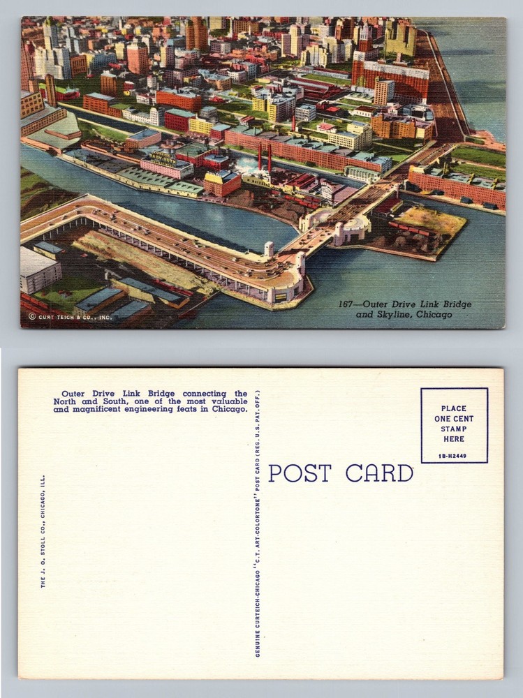 Chicago, IL-Illinois, Outer Drive Bridge Skyline Scene Vintage Postcard