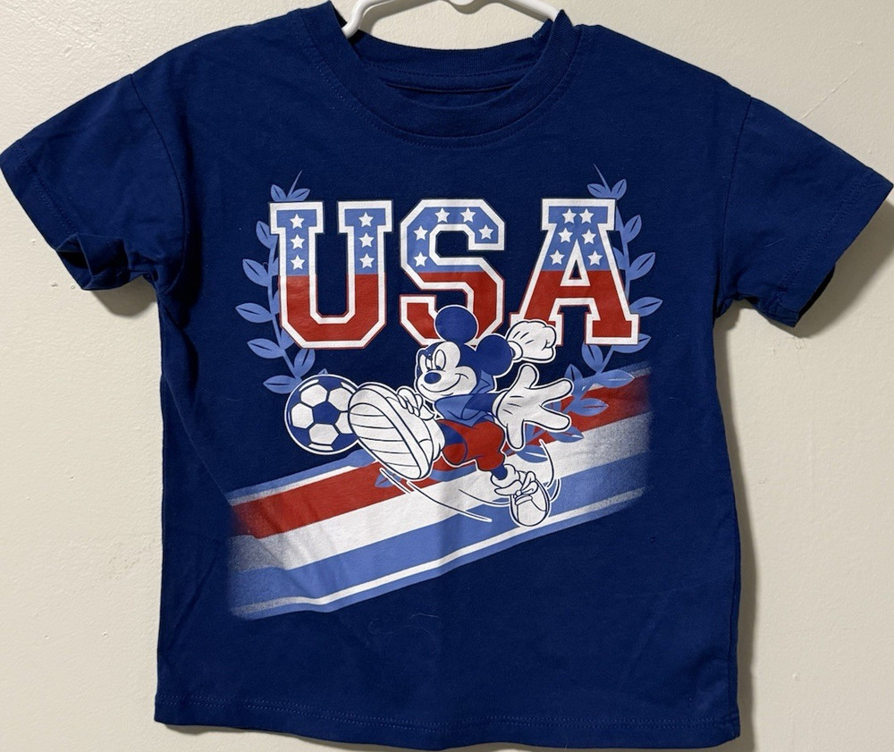 Disney Mickey Mouse USA Soccer Blue Graphic Crew Neck Short Sleeve T-Shirt 3T