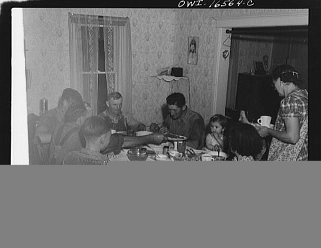Photo:Family Dinner Interior 1940s Dining Room Table Scene
