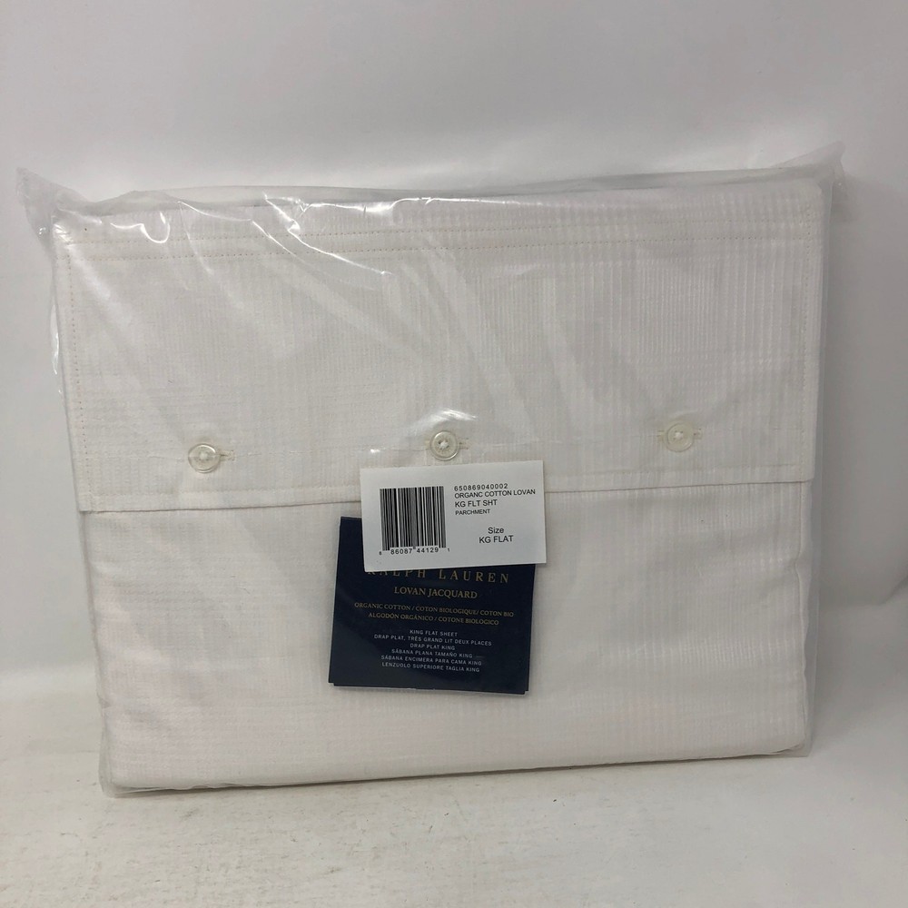 Ralph Lauren Lovan Jacquard King Flat Sheet 100% Organic Cotton Parchment White
