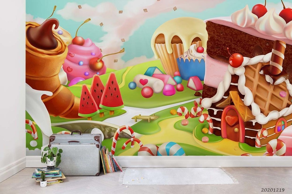 3D Fantasy Cakes Fruit Park Cartoon Wall Murals Wallpaper Murals Wall Sticker