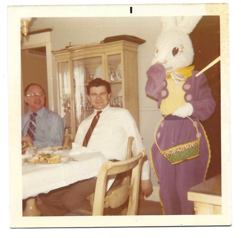Lot of 3 Vintage Vernacular 1970's Era Snapshots Adults with Easter Bunny