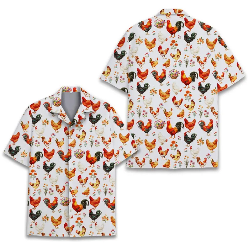 Tropical Rooster Hawaii Shirt Men's Beach Vacation Aloha