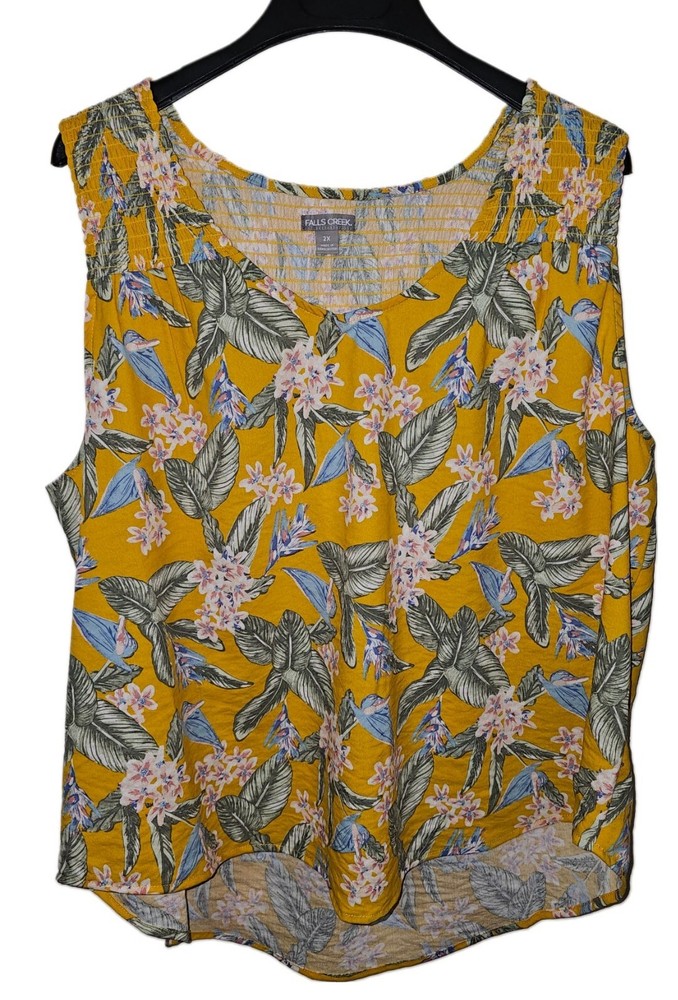Falls Creek Yellow & Floral Smock Tank Top Women's Size 2X