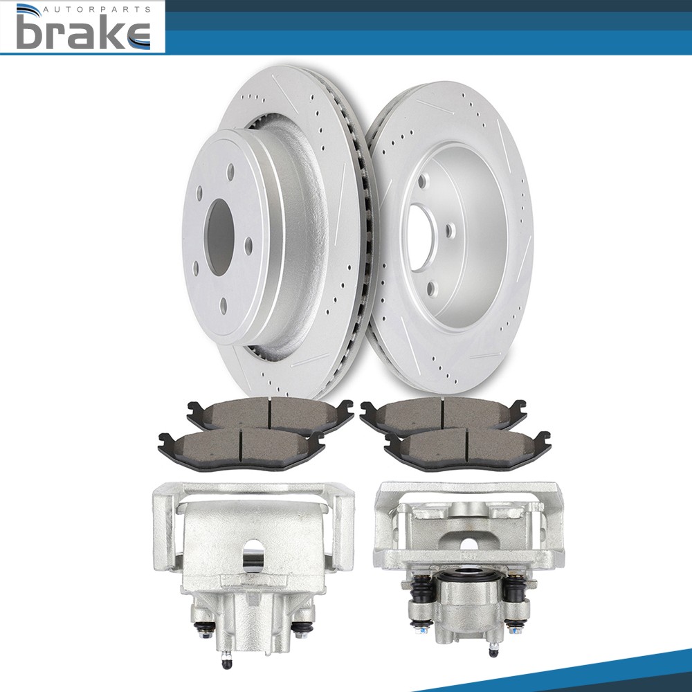 Pair Rear Brake Calipers Rotors and Ceramic Pads For 2005 - 2010 DODGE RAM 1500