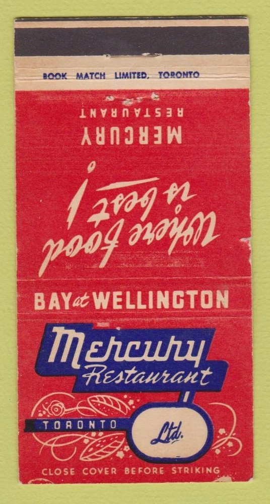 Matchbook Cover - Mercury Restaurant Toronto ON WEAR 30 Strike