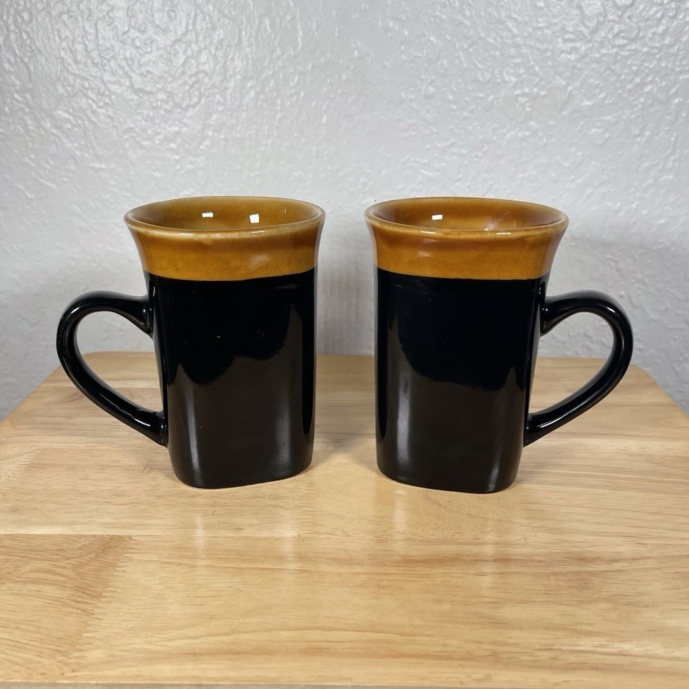 Royal Norfolk Square Stoneware Coffee Mug Set 16 oz Black/Brown Solid Set of 2