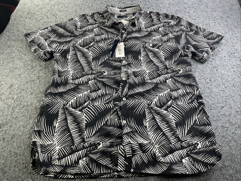 Bruno Men’s XL Short Sleeve Button Up Shirt Black White Abstract Palm Leaves-image