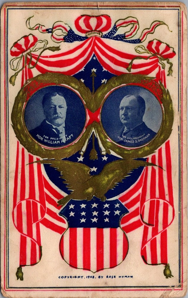 1908 Taft Sherman Presidential Campaign Unposted Postcard Rose Hyman