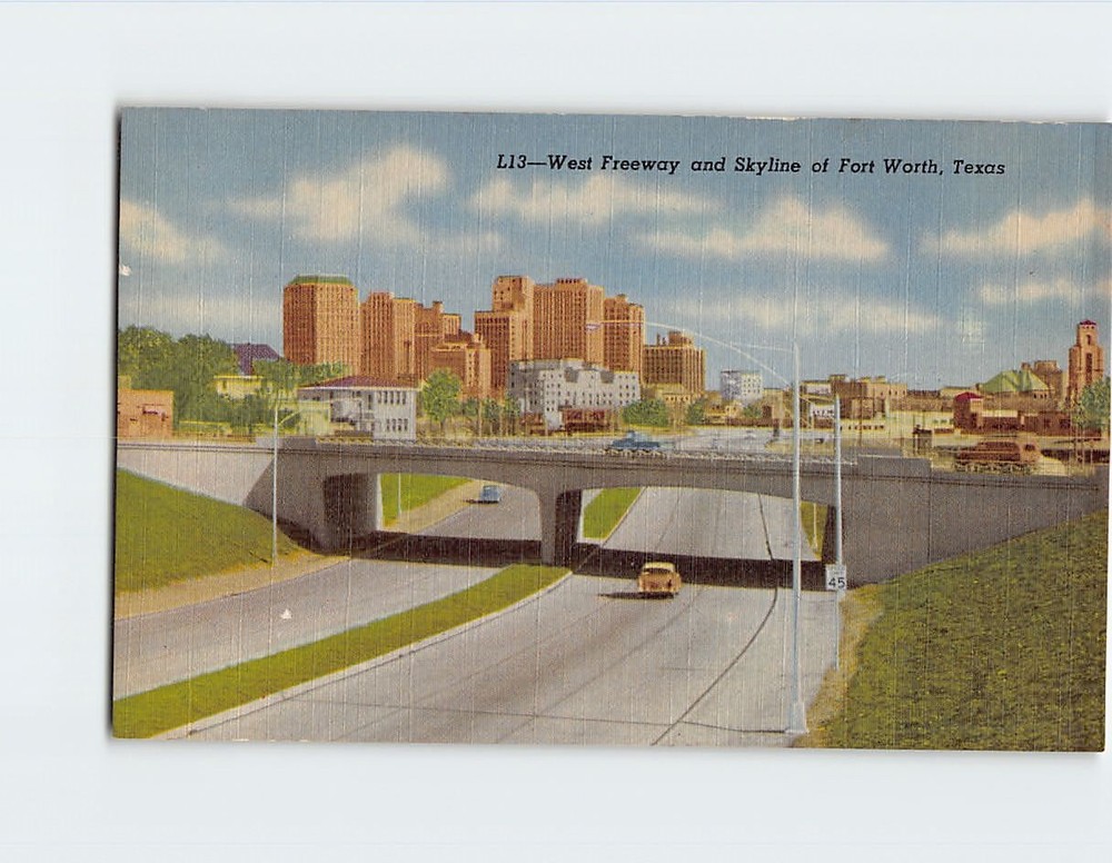 Postcard West Freeway & Skyline Of Fort Worth Texas