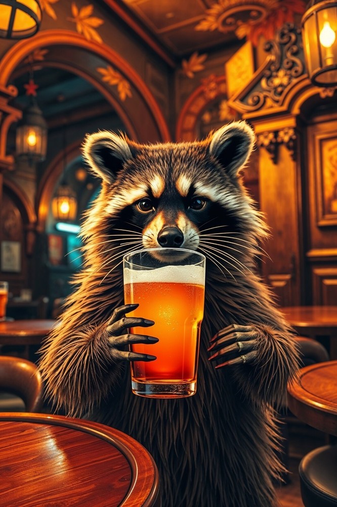 Raccoon Beer Pub Fantasy 4x6 Premium Photo Art Print Wall Decor