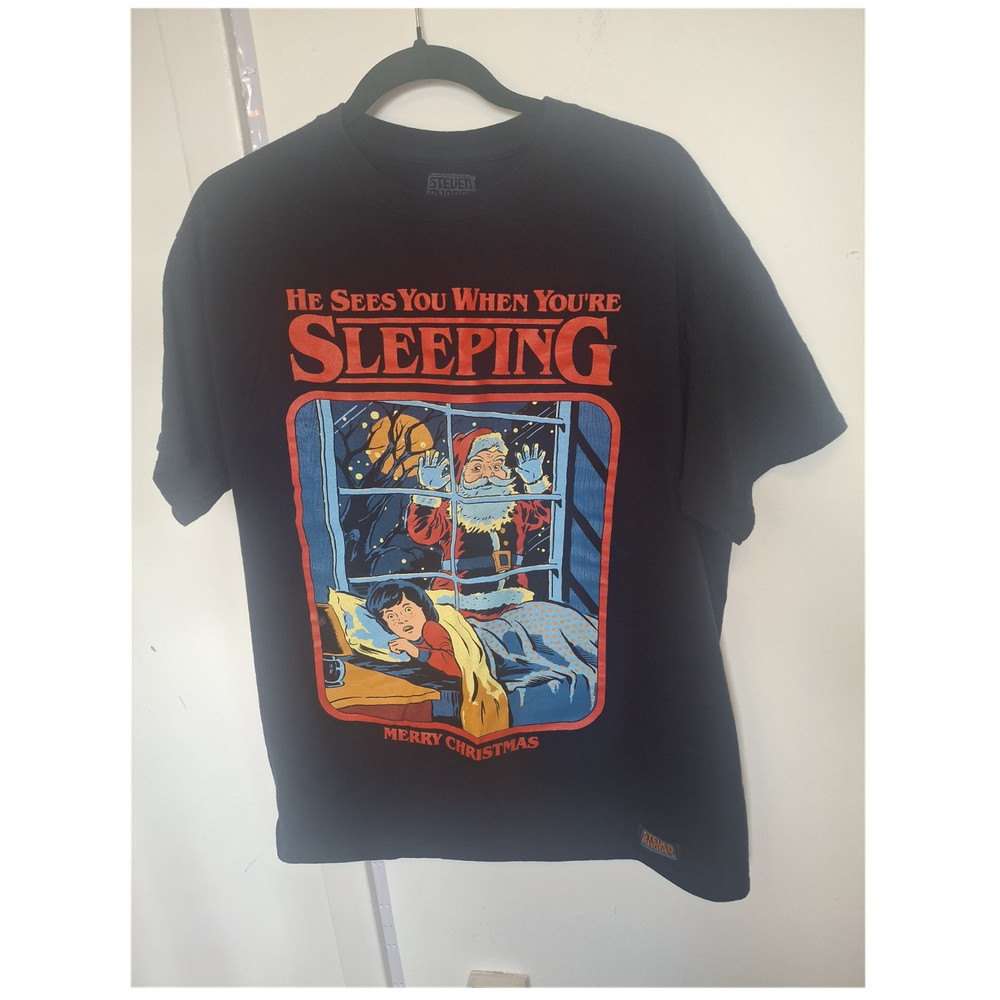 Steven Rhodes Men's L Black Santa Christmas Graphic Crew Neck T-Shirt