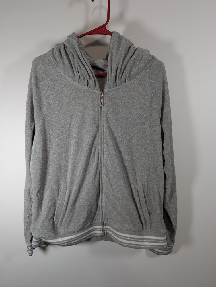Vintage Juicy Couture Sweater Womens Size XL Gray Hoodie Track Jacket Y2K